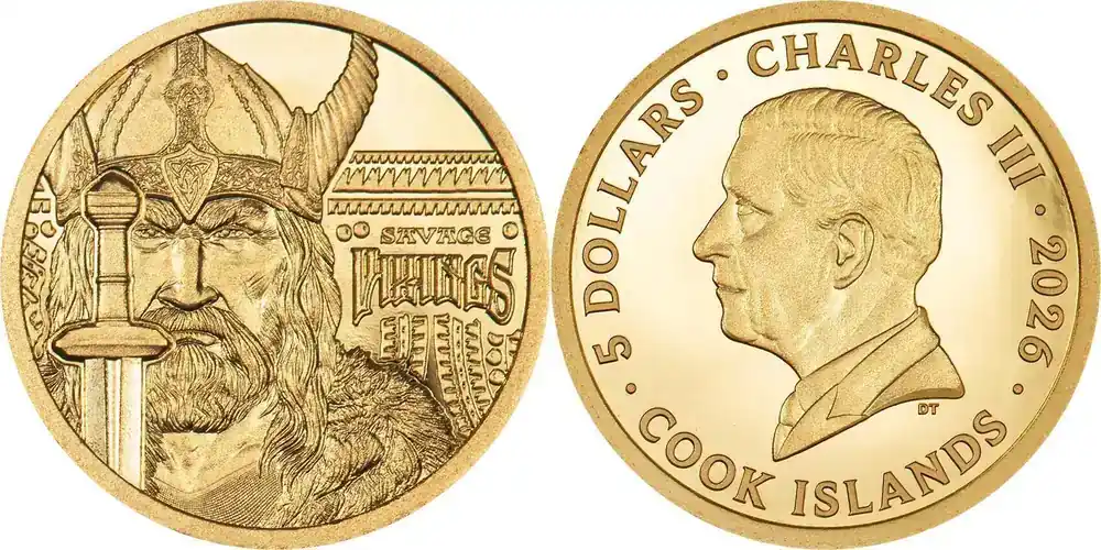5 Dollars SAVAGE VIKINGS Legends Gold Coin 5 Cook Islands 2026 PP - Nur für kurze Zeit