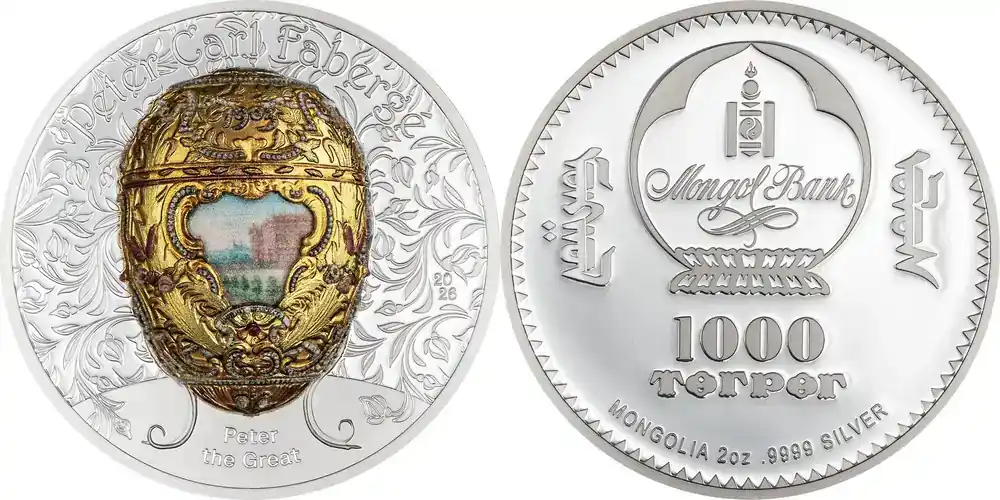 PETER THE GREAT EGG Fabergé 2 Oz Silver Coin 1000 Togrog Mongolia 2026 PP - Sonderaktion
