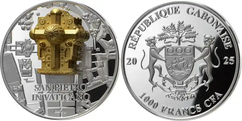 SAN PIETRO IN VATICANO Full Sculpture 1 Oz Silver Coin 1000 Francs Gabon 2025 Prooflike - Nur wenige verfügbar