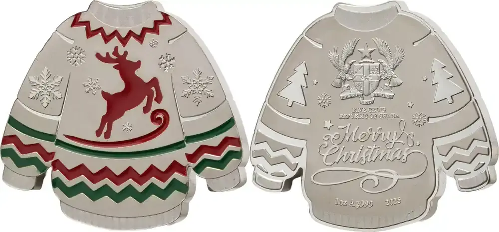 SWEATER Christmas 1 Oz Silver Coin 5 Cedis Ghana 2025 - Jetzt verfügbar