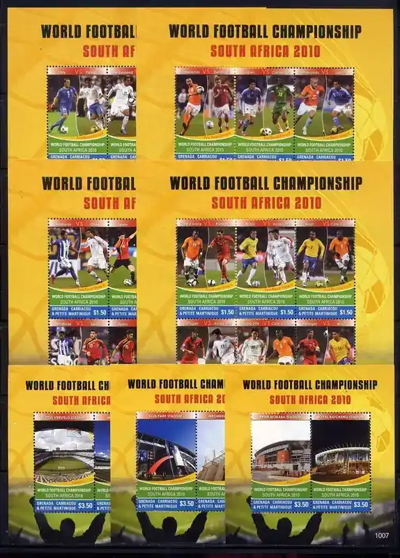 Briefmarken 638-640 n. Chr. Grenada Grenadinen 2010 Fußball WM Soccer Südafrika 4569-92 Block 638-640 MNH - Zeitlich begrenzt
