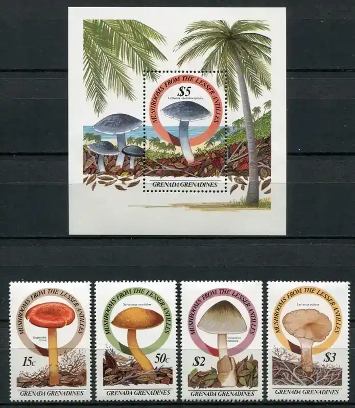 Briefmarken 771-774 n. Chr. Grenada Grenadinen 1986 Pilze Funghi Mushrooms 771-774 + Block 111 MNH - Jetzt neu