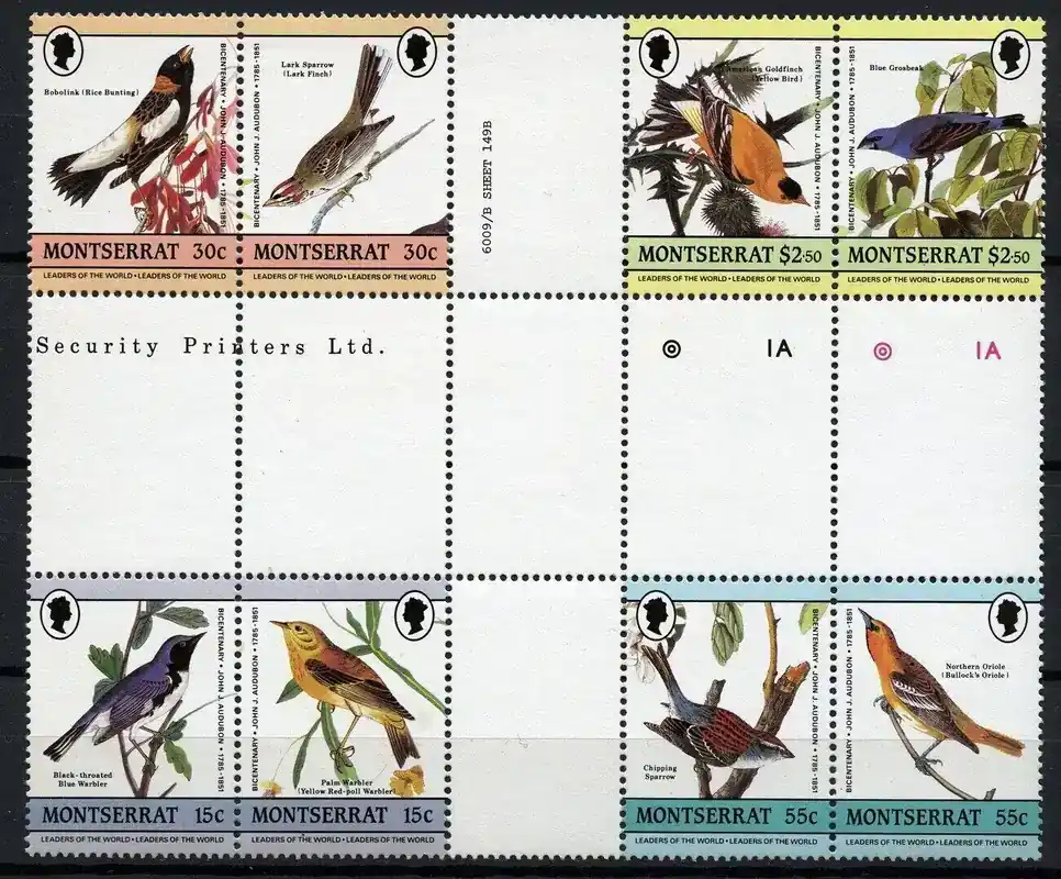 Begrenztes Angebot | Briefmarken 597-604 n. Chr. Montserrat 1985 Audubon Vögel Gemälde Zeichnungen 597-604 Herzstück MNH / 263