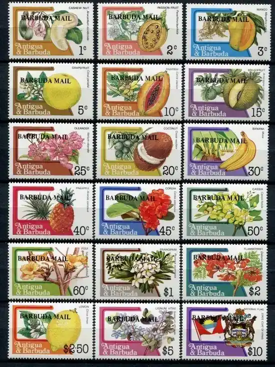 Briefmarken 691-708 n. Chr. Barbuda 1983 Freimarken Blüten Früchte Wappen Blossoms Fruits 691-708 MNH | Nur für kurze Zeit