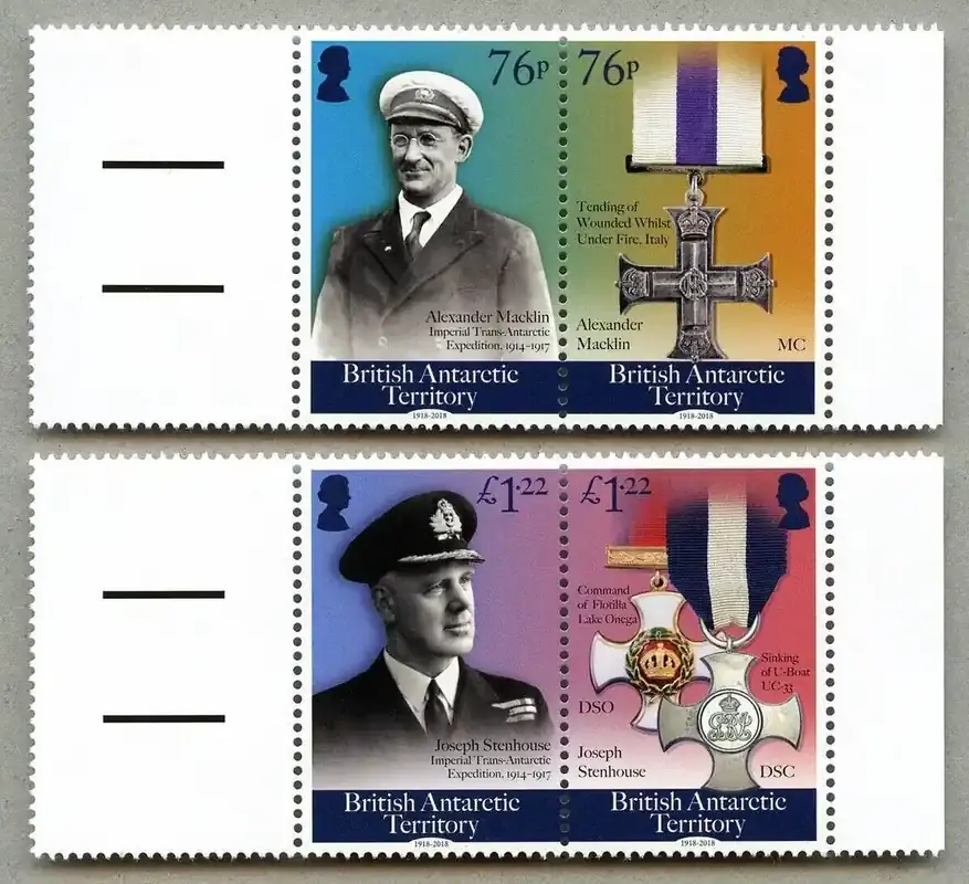 Topseller - Briefmarken Medal 805-808 n. Chr. Britische Antarktis BAT 2018 Kriegsende 1. Weltkrieg Orden WWI 805-808 MNH