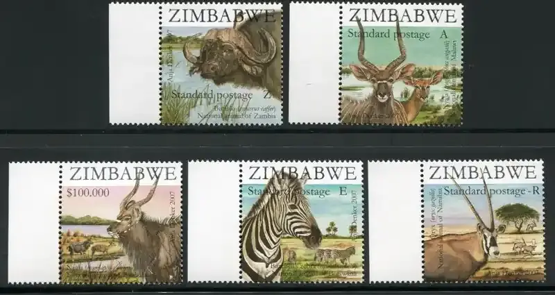 Briefmarken 890-894 n. Chr. Zimbabwe Simbabwe 2007 Tiere SAPOA Animals Gemeinschaftsausgabe 890-894 MNH - Sofort bestellen