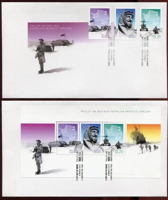 Briefmarken 200-202 n. Chr. Australische Antarktis AAT 2012 Phillip Law Polarforscher 200-202 Block 8 FDC st | Expresslieferung