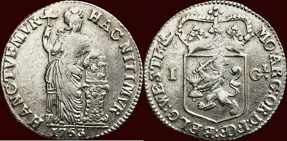 Gulden NOORDELIJKE NEDERLANDEN (NETHERLANDS) – REPUBLIEK, 1581-1795 – WEST-FRIESLAND – 1763, Enkhuizen zfr+ | Hochwertig