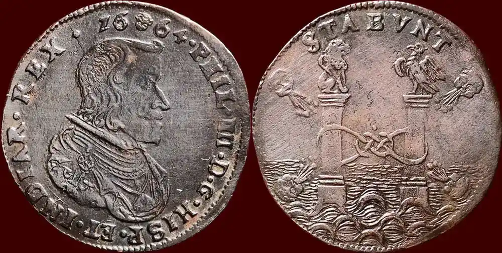 AE Rekenpenning SPAANSE NEDERLANDEN (SPANISH NETHERLANDS) – HERTOGDOM BRABANT – PHILIPS IV, 1621-1665 – (jeton) 1664, Brussel ss - Endet bald