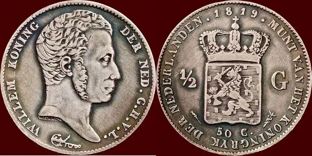 Jetzt erhältlich - Koninkrijk der Nederlanden ½ Gulden NEDERLAND (NETHERLANDS, KINGDOM) – WILLEM I, 1815-1840 – 1819, Utrecht ss