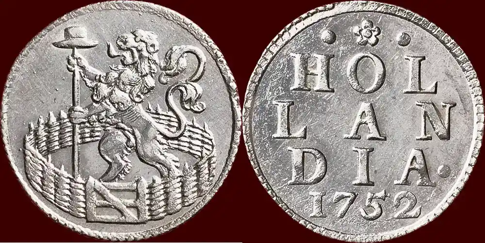 Jetzt bestellen | duit NOORDELIJKE NEDERLANDEN (NETHERLANDS) – REPUBLIEK, 1581-1795 – HOLLAND – Zilveren afslag van 1752, Dordrecht vz