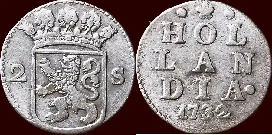 Neues Produkt - Dubbele wapenstuiver NOORDELIJKE NEDERLANDEN (NORTHERN NETHERLANDS) – REPUBLIEK, 1581-1795 – HOLLAND – 1732/22, Dordrecht ss