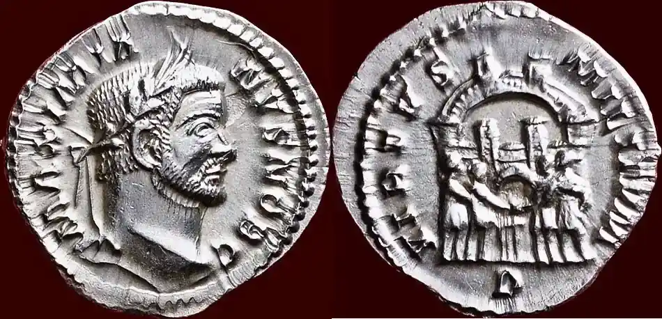 Herstellerpreis | Roman Empire (295-297) GALERIUS as Caesar, 293-305 – AR Argenteus, Treverorum / Trier Wonderful coin with s details. Extremely rare.