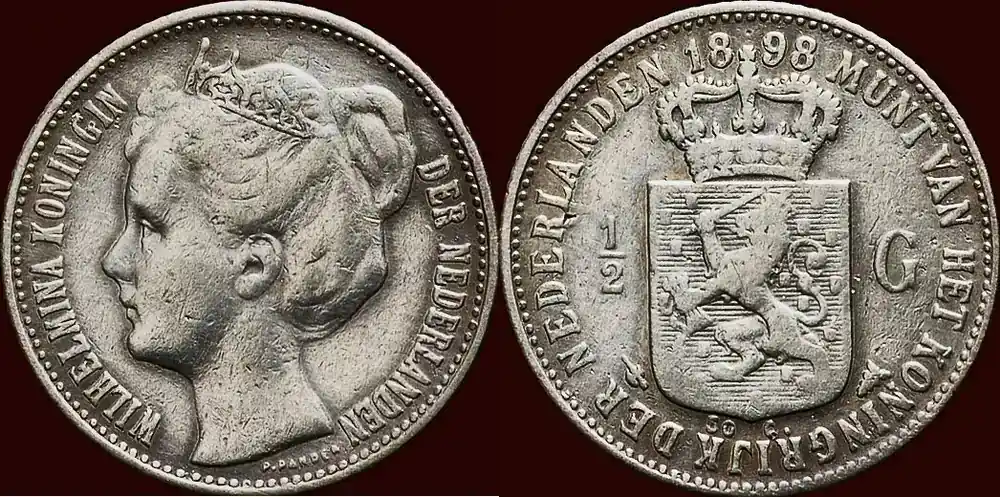 Einfache Rückgabe | Koninkrijk der Nederlanden ½ Gulden 1898 NEDERLAND (NETHERLANDS, KINGDOM) – WILHELMINA, 1890-1948 – zfr- à fr/zfr