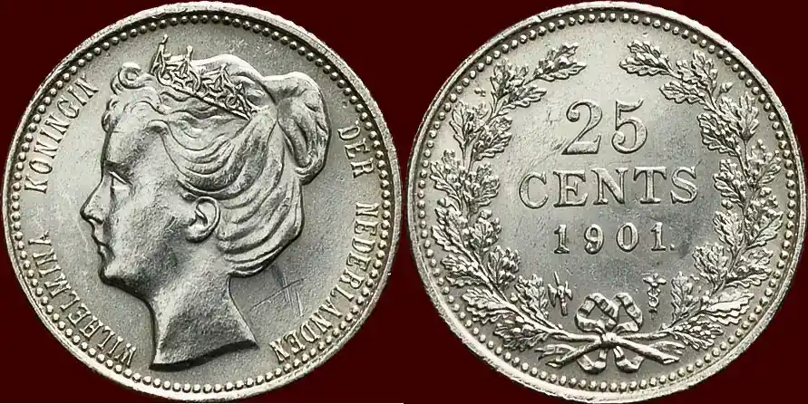 Endet bald | Koninkrijk der Nederlanden 25 Cents (3e type) NEDERLAND (NETHERLANDS, KINGDOM) – WILHELMINA, 1890-1948 – 1901 Enkele minieme krasjes. unz- prachtexemplaar.