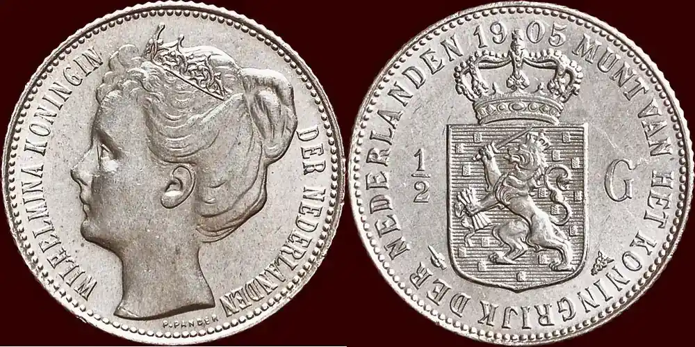 Direkt ab Werk | Koninkrijk der Nederlanden ½ Gulden 1905 NEDERLAND (NETHERLANDS, KINGDOM) – WILHELMINA, 1890-1948 – Enkele minieme haarkrasjes, doch unz prachtexemplaar