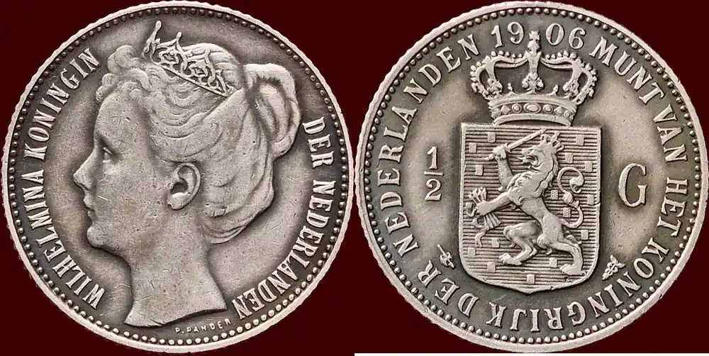 Koninkrijk der Nederlanden ½ Gulden 1906 NEDERLAND (NETHERLANDS, KINGDOM) – WILHELMINA, 1890-1948 – zfr+ - Online bestellbar