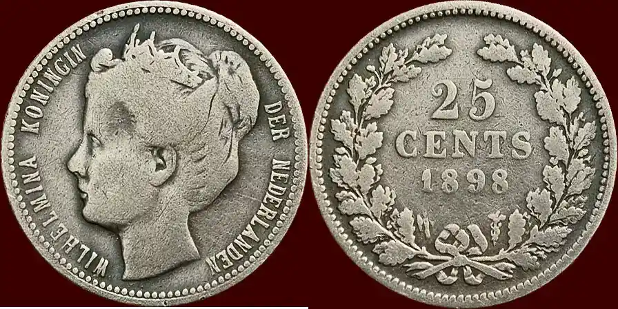 Jetzt kaufen | Koninkrijk der Nederlanden 25 Cents 1898 NEDERLAND (NETHERLANDS, KINGDOM) – WILHELMINA, 1890-1948 –