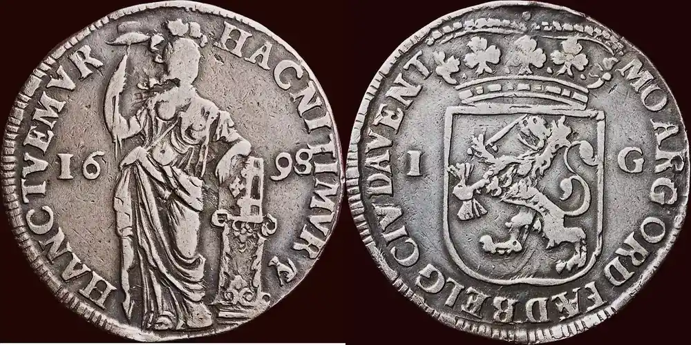 Nur diese Woche - Gulden 1698 NOORDELIJKE NEDERLANDEN (NETHERLANDS) – REPUBLIEK, 1581-1795 – OVERIJSSEL – STAD DEVENTER – PERIODE LEOPOLD I, 1657-1705 – zfr-/zfr