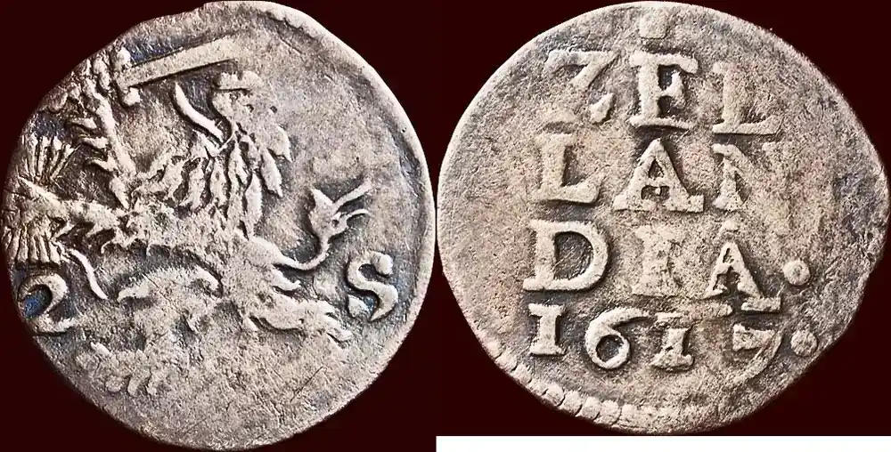 Kundenliebling | Dubbele stuiver NOORDELIJKE NEDERLANDEN (NETHERLANDS) – REPUBLIEK, 1581-1795 – ZEELAND – 1617, Middelburg s / ss à fr+
