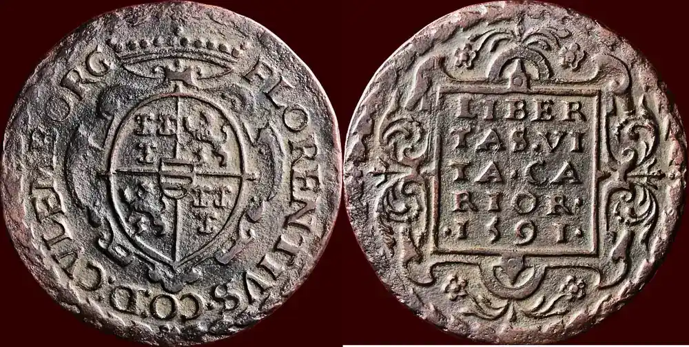 Gelderland stuiver 1591 NOORDELIJKE NEDERLANDEN (NETHERLANDS) – GRAAFSCHAP CULEMBORG – FLORIS VAN PALLANDT, 1555-1598 – Halve of 8-penningstuk ss / vz | Bestpreis