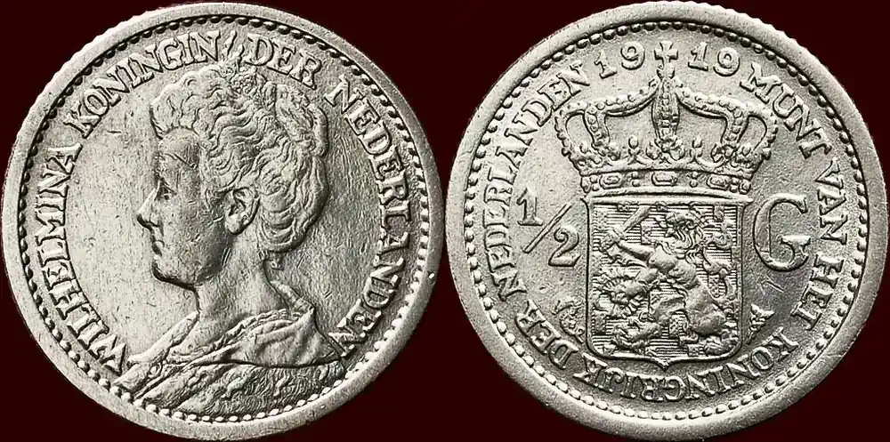 Koninkrijk der Nederlanden ½ Gulden 1919 NEDERLAND (NETHERLANDS, KINGDOM) – WILHELMINA, 1890-1948 – ss / vz - Sehr beliebt