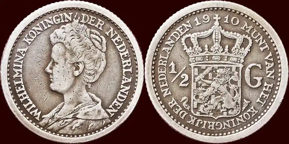 Koninkrijk der Nederlanden ½ Gulden 1910 NEDERLAND (NETHERLANDS, KINGDOM) – WILHELMINA, 1890-1948 – zfr-/zfr | Preis gesenkt