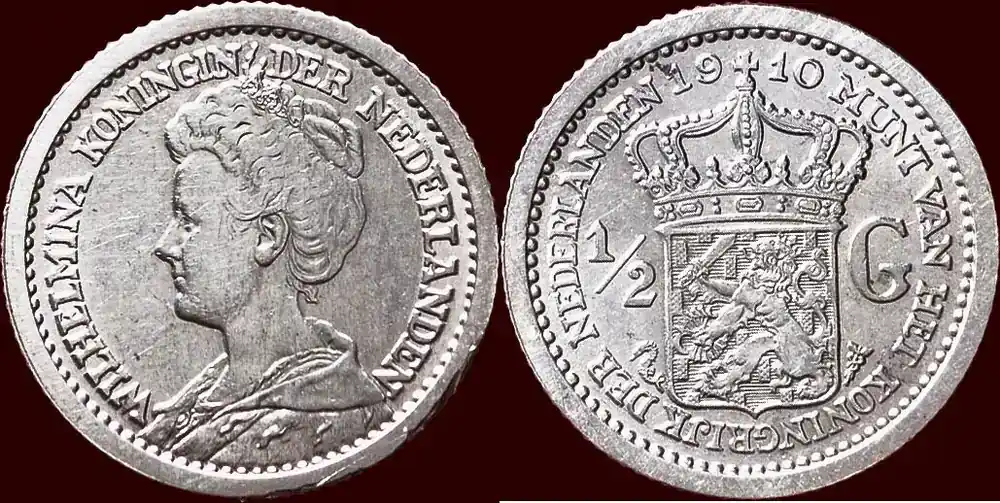 Sehr beliebt | Koninkrijk der Nederlanden ½ Gulden 1910 NEDERLAND (NETHERLANDS, KINGDOM) – WILHELMINA, 1890-1948 – vz / unz