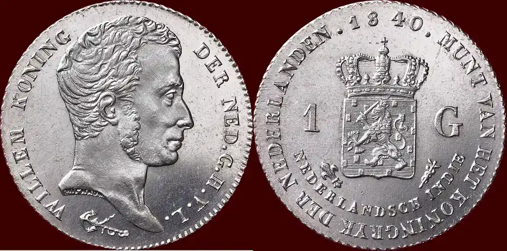 Sofort lieferbar | 1 Gulden 1840 NEDERLAND (NETHERLANDS, KINGDOM) – NEDERLANDS OOST-INDIË (DUTCH EAST INDIES) – WILLEM I, 1815-1840 – 1840, Utrecht Een unz prachtexemplaar met zeer scherpe details.