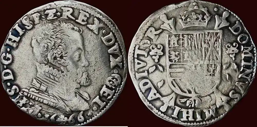 Versandbereit - 1/5 Philipsdaalder NOORDELIJKE NEDERLANDEN (NETHERLANDS) – HERTOGDOM GELRE – PHILIPS II, 1555-1581 – 1566, Nijmegen s / ss à ss-