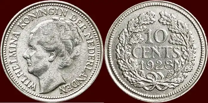 Koninkrijk der Nederlanden 10 Cents 1928 NEDERLAND (NETHERLANDS, KINGDOM) – WILHELMINA, 1890-1948 – ss / vz - Preiswert