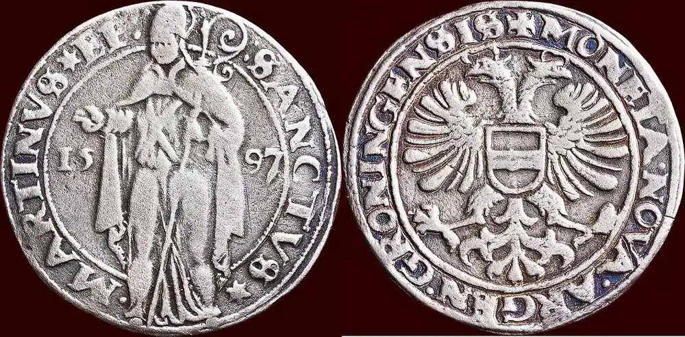 8 stuivers 1597 NOORDELIJKE NEDERLANDEN (NETHERLANDS) – REPUBLIEK, 1581-1795 – STAD GRONINGEN – Langrok van zfr- - Bewährte Qualität