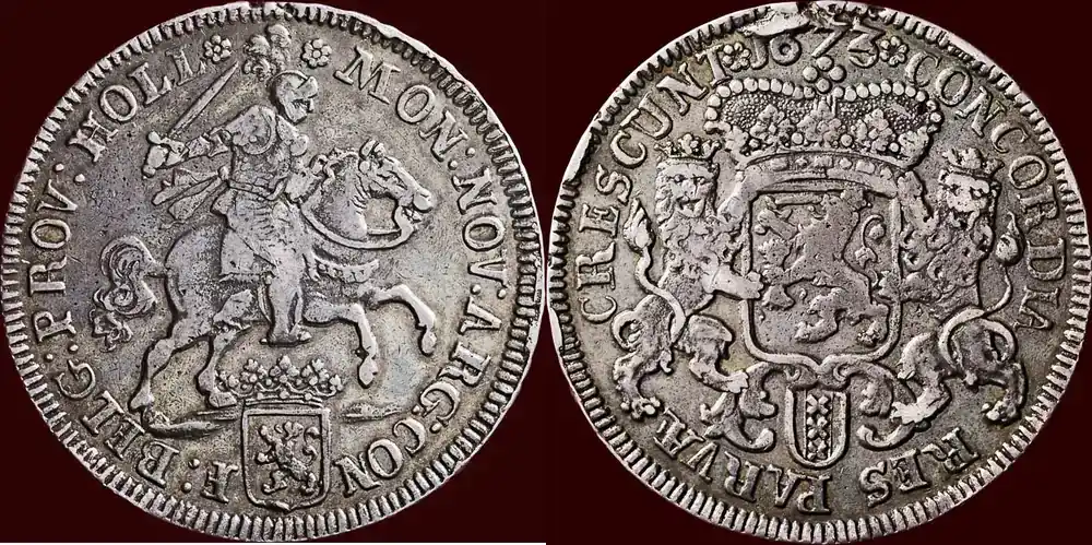 Kundenliebling | zilveren rijder NOORDELIJKE NEDERLANDEN (NETHERLANDS) – REPUBLIEK, 1581-1795 – HOLLAND – Piedfort 1673, Amsterdam ss