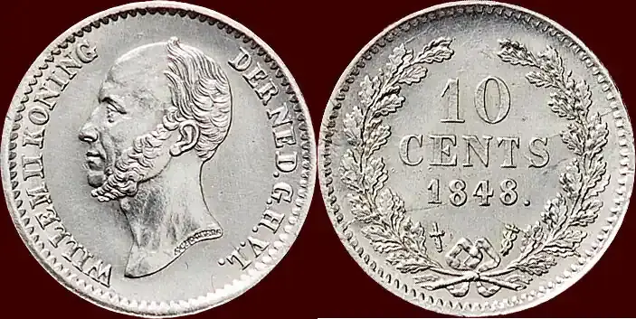 Nur heute - Koninkrijk der Nederlanden 10 Cents 1848 NEDERLAND (NETHERLANDS, KINGDOM) – WILLEM II, 1840-1849 – unz- / unz
