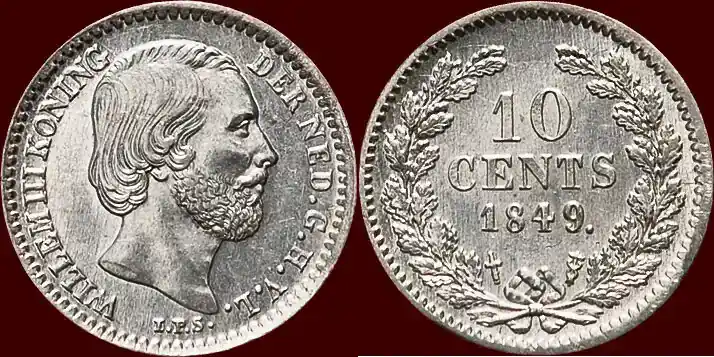 Preisknaller - Koninkrijk der Nederlanden 10 Cents 1849 NEDERLAND (NETHERLANDS, KINGDOM) – WILLEM III, 1849-1890 – xf+ à xf / unz