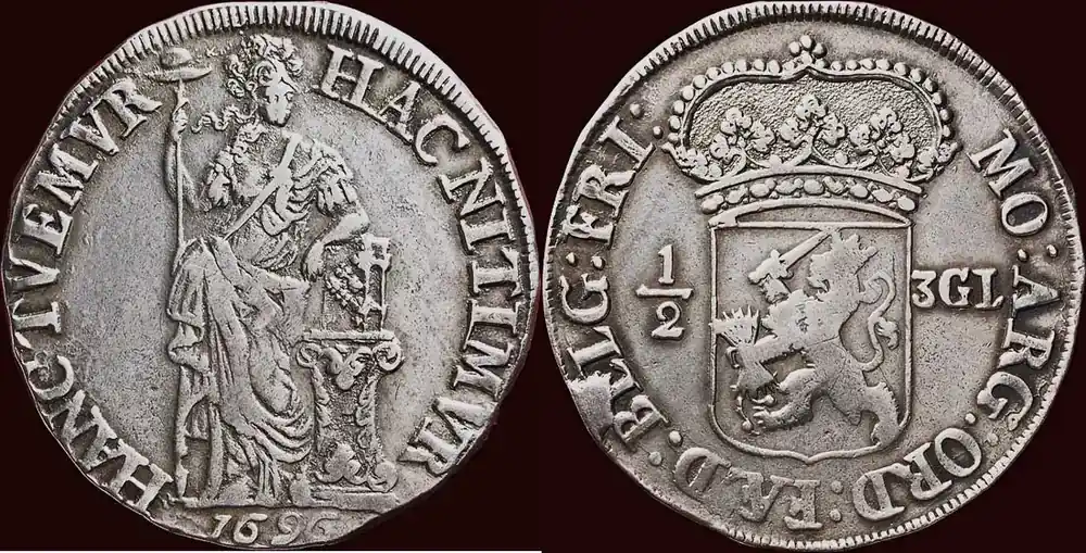 Nur noch heute | Driegulden NOORDELIJKE NEDERLANDEN (NETHERLANDS) – REPUBLIEK, 1581-1795 – FRIESLAND – ½ 1696, Leeuwarden ss