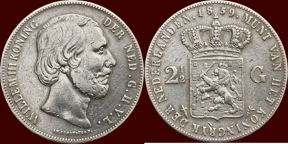 Koninkrijk der Nederlanden 2 ½ Gulden 1859 NEDERLAND (NETHERLANDS, KINGDOM) – WILLEM III, 1849-1890 – s / ss à ss- | Extra-Rabatt