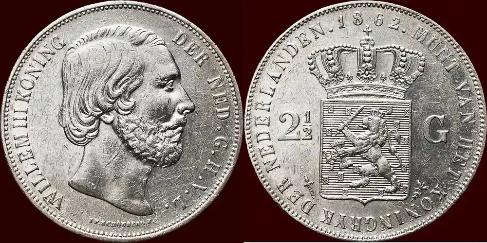 Direkt vom Hersteller - Koninkrijk der Nederlanden 2 ½ Gulden 1862 NEDERLAND (NETHERLANDS, KINGDOM) – WILLEM III, 1849-1890 – ss / pr à vz-