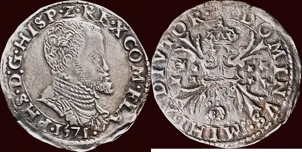1/10 Philipsdaalder ZUIDELIJKE NEDERLANDEN (SOUTHERN NETHERLANDS) – GRAAFSCHAP VLAANDEREN – PHILIPS II, 1555-1598 – 1571, Brugge zfr+/zfr - Online bestellbar