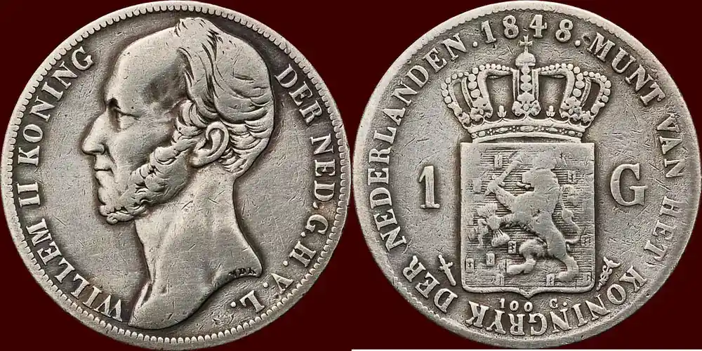Profi-Qualität - Koninkrijk der Nederlanden 1 Gulden 1848 NEDERLAND (NETHERLANDS, KINGDOM) – WILLEM II, 1840-1849 – s / ss