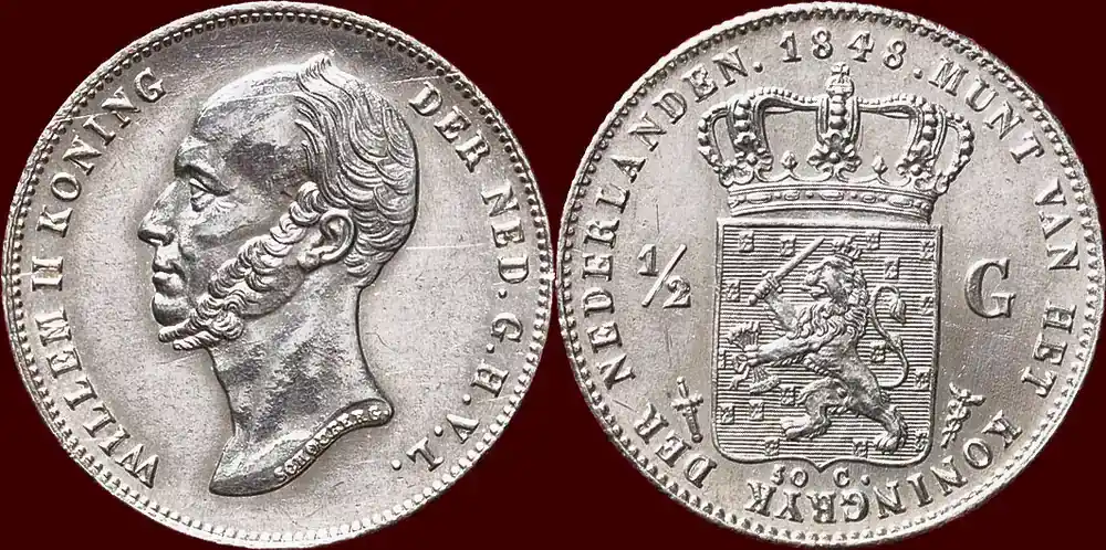 Koninkrijk der Nederlanden ½ Gulden 1848 NEDERLAND (NETHERLANDS, KINGDOM) – WILLEM II, 1840-1849 – unz- - Vorteilspreis