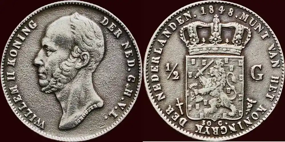 Koninkrijk der Nederlanden ½ Gulden 1848 NEDERLAND (NETHERLANDS, KINGDOM) – WILLEM II, 1840-1849 – s / ss à ss- | Neu im Shop