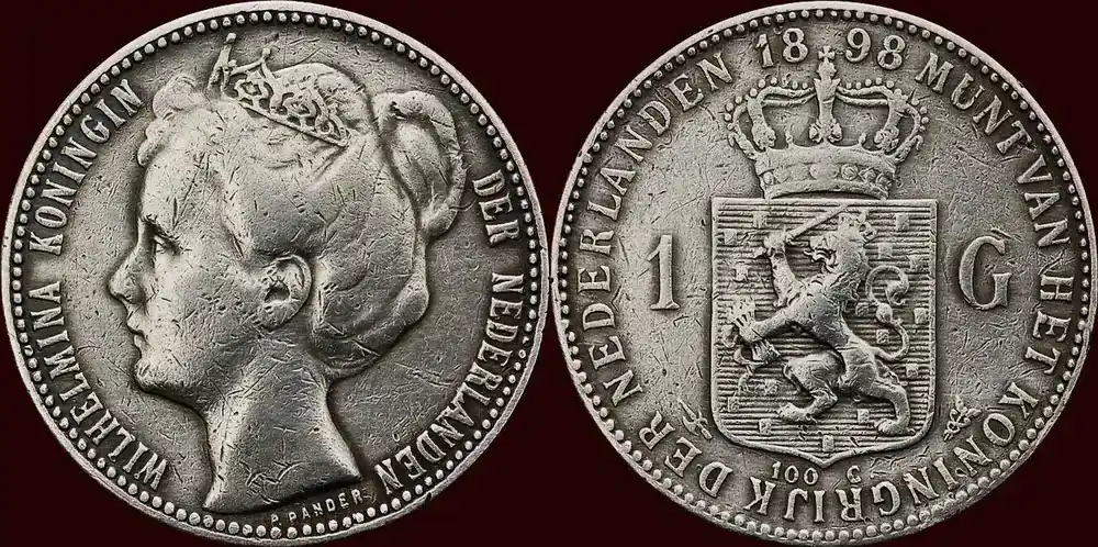 Koninkrijk der Nederlanden 1 Gulden 1898 NEDERLAND (NETHERLANDS, KINGDOM) – WILHELMINA, 1890-1948 – s / ss à ss- - Mega-Angebot