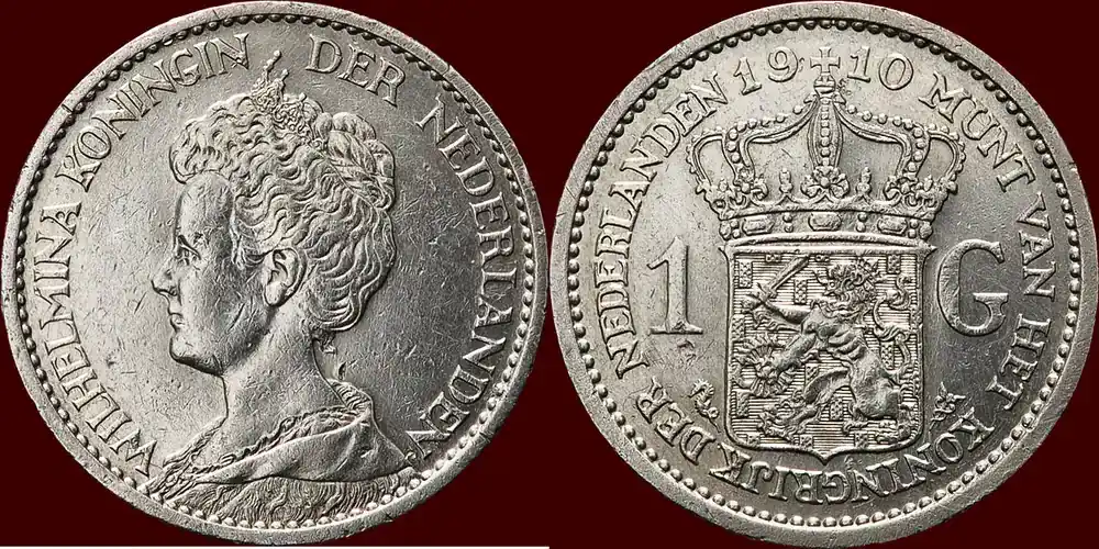 Neu im Sortiment | Koninkrijk der Nederlanden 1 Gulden 1910 NEDERLAND (NETHERLANDS, KINGDOM) – WILHELMINA, 1890-1948 – ss / pr à vz-