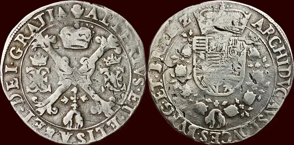 Topseller - (1613-1616) ZUIDELIJKE NEDERLANDEN (SOUTHERN NETHERLANDS) – HERTOGDOM BRABANT – ALBRECHT & ISABELLA, 1598-1621 – ¼ Patagon z.j. , Antwerpen s / ss à ss-