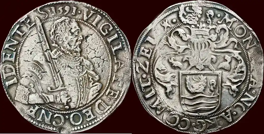 Gehelmde rijksdaalder of Prinsendaalder NOORDELIJKE NEDERLANDEN (NETHERLANDS) – REPUBLIEK, 1581-1795 – ZEELAND – 1591, Middelburg ss | Nur noch heute