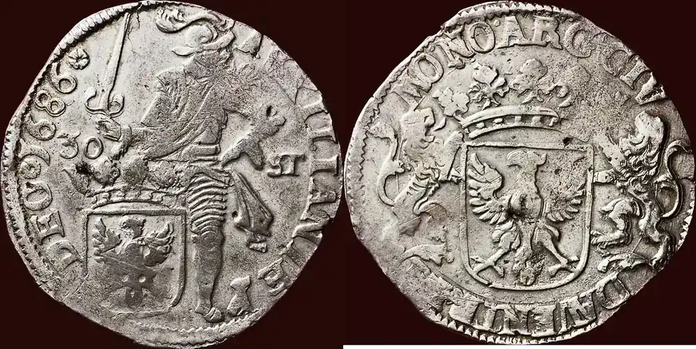 30 stuivers 1686 NOORDELIJKE NEDERLANDEN (NETHERLANDS) – REPUBLIEK, 1581-1795 – OVERIJSSEL – STAD DEVENTER – Daalder van ss - Versand noch heute