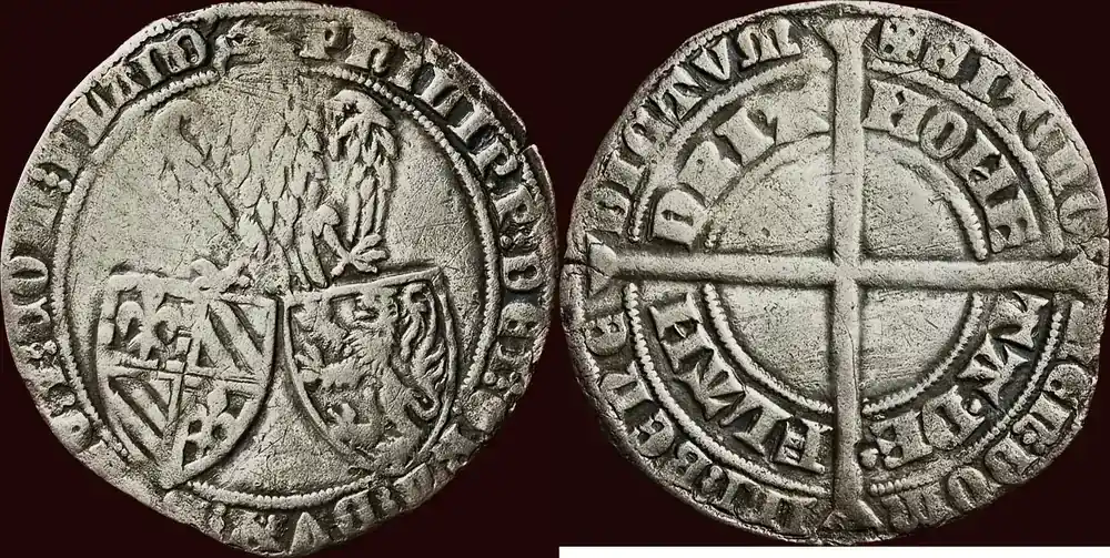 Bestellbar | Dubbele groot (1386-1387) ZUIDELIJKE NEDERLANDEN (SOUTHERN NETHERLANDS) – GRAAFSCHAP VLAANDEREN – PHILIPS DE STOUTE, 1384-1404 – jangelaar of voetdrager zfr-