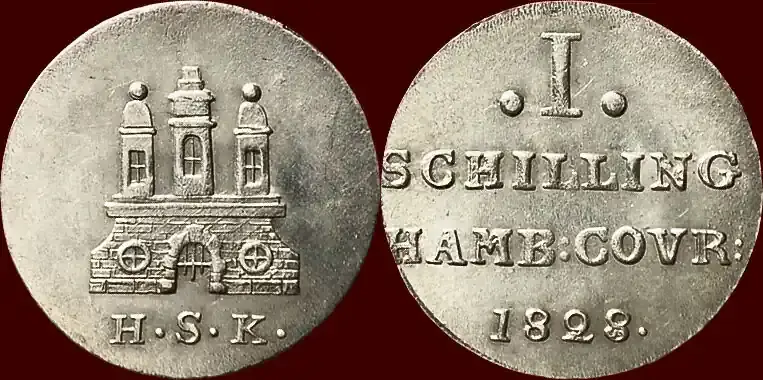 1 Schilling 1828 GERMANY – HAMBURG, FREIE HANSESTADT – HSK unz- | Zertifiziert