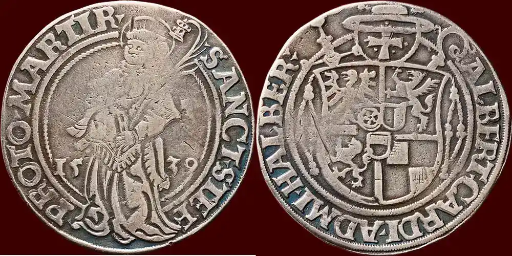 Schnelle Zustellung - 1/2 Taler 1539 GERMANY – HALBERSTADT, BISTUM – ALBRECHT VON BRANDENBURG, 1513-1545 – vf-